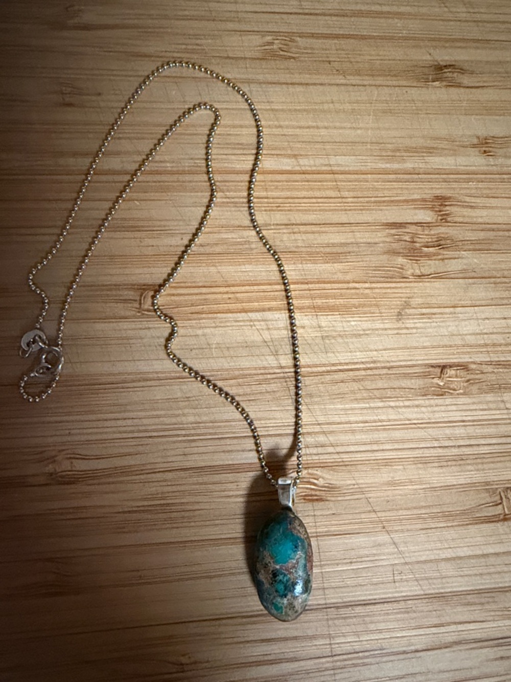 Silver Chain Necklace with Turquoise Stone Pendant - Women's Jewelry